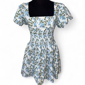 Krewe Du Q Patmos Cottagecore Dress in Athens Hydrange Print Puff Sleeves Size L